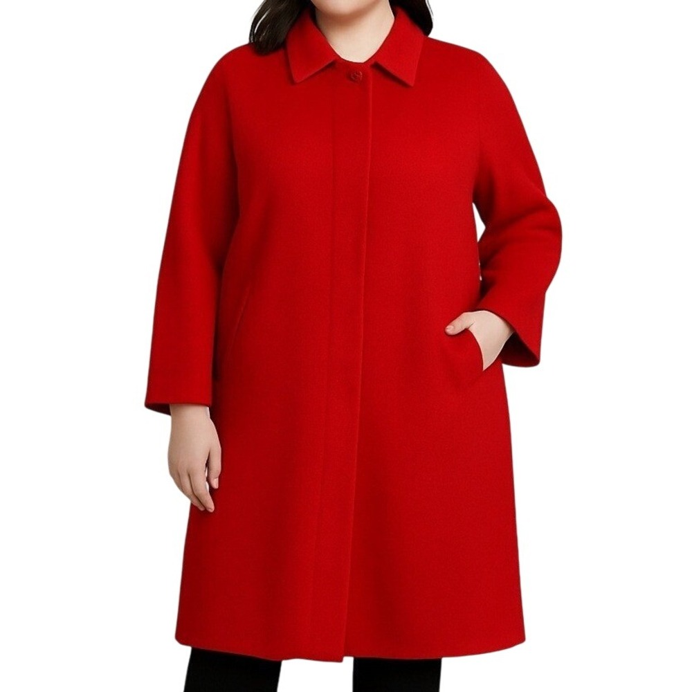 Marina Rinaldi Basic Red Virgin Wool Cashmere Oversized Coat Italy US16W‎ IT54